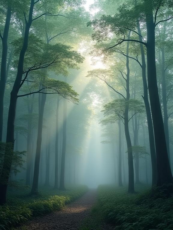 朝霧のかかった静かな森